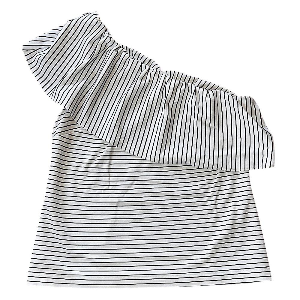 Ann Taylor Cream & Black Striped One Shoulder Ruffle Top Medium